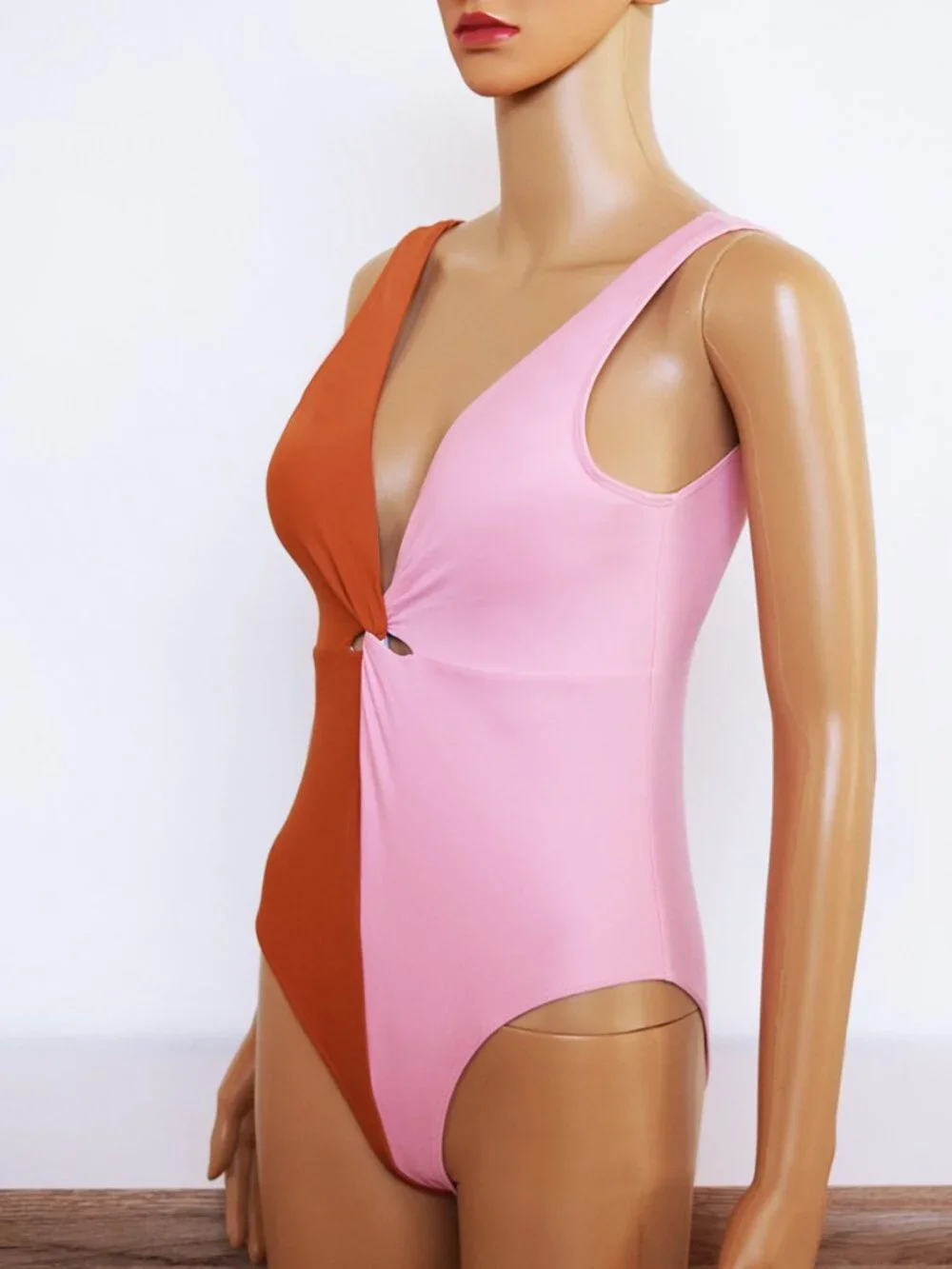 Pink / Rust Color -Block One Piece Swimsuit